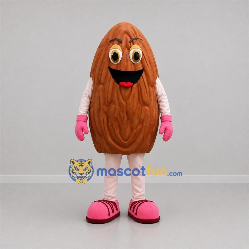 Custom Brown and Pink Almond Mascot Costume Adult Full Body Suit for Food Promotions