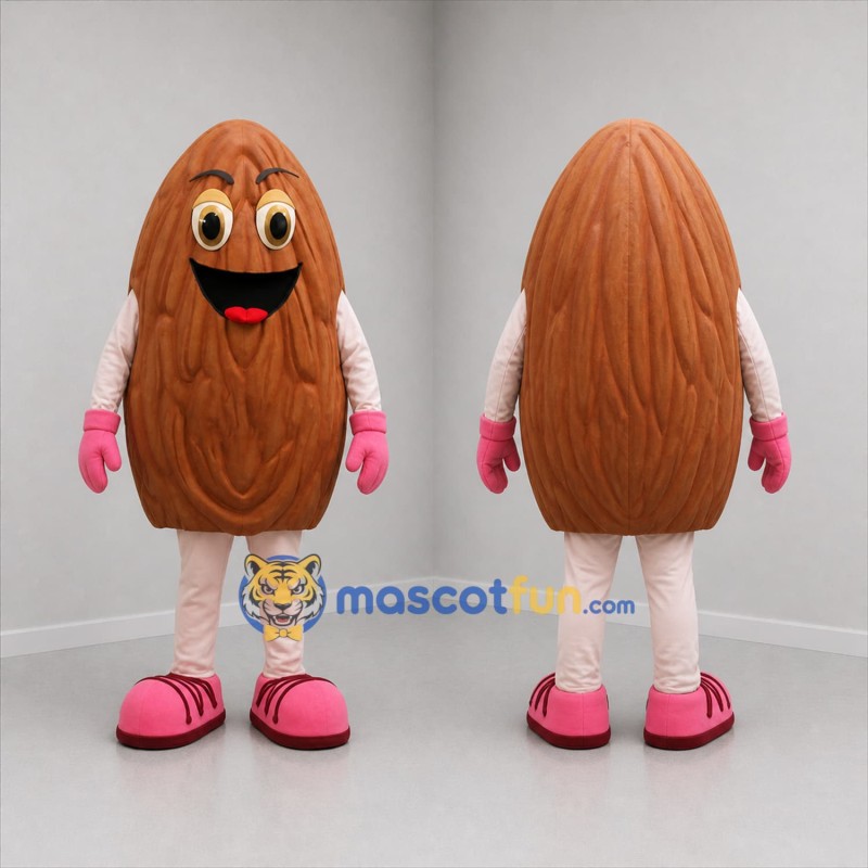 Custom Brown and Pink Almond Mascot Costume Adult Full Body Suit for Food Promotions