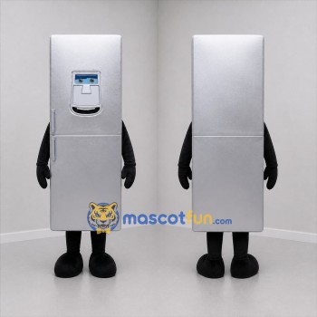 Custom Silver Refrigerator Mascot Costume Adult Full Body Suit for Appliance Promotions