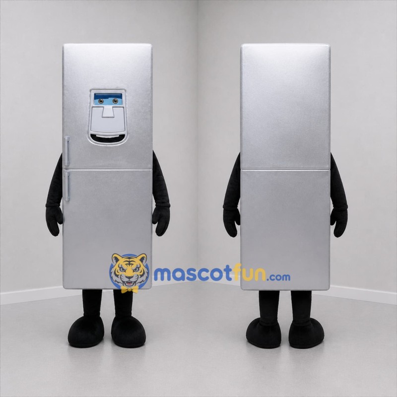 Custom Silver Refrigerator Mascot Costume Adult Full Body Suit for Appliance Promotions
