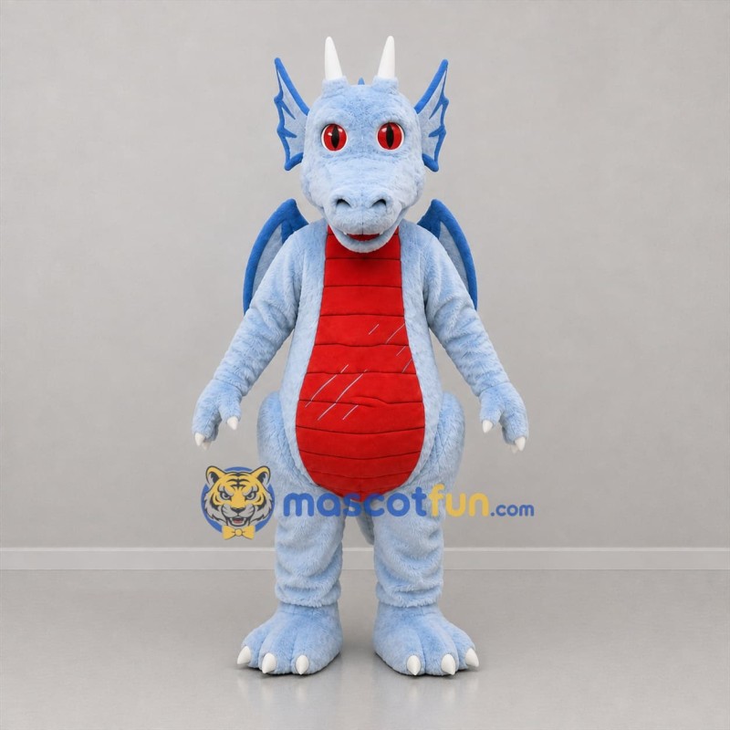 Custom Light Blue and Red Dragon Mascot Costume Adult Full Body Suit for Fantasy Events