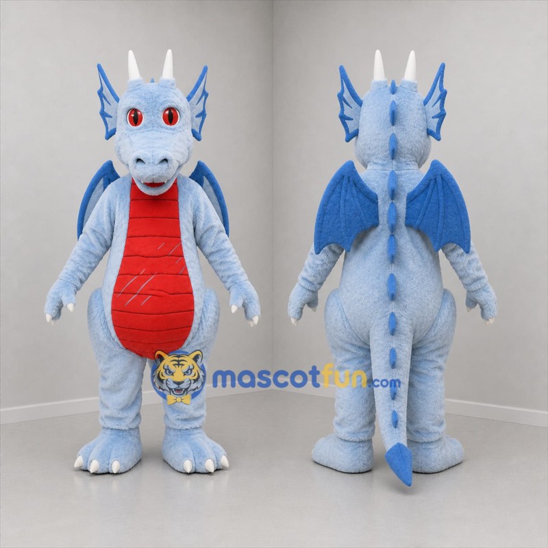 Custom Light Blue and Red Dragon Mascot Costume Adult Full Body Suit for Fantasy Events