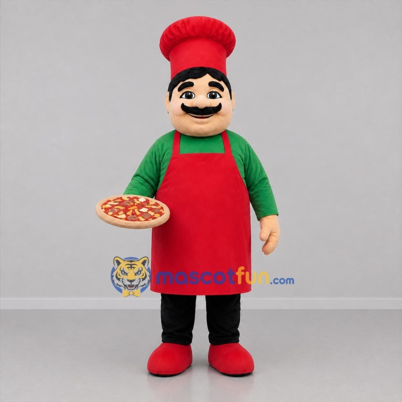 Custom Red and Green Pizza Chef Mascot Costume Adult Full Body Suit for Restaurant Promotions