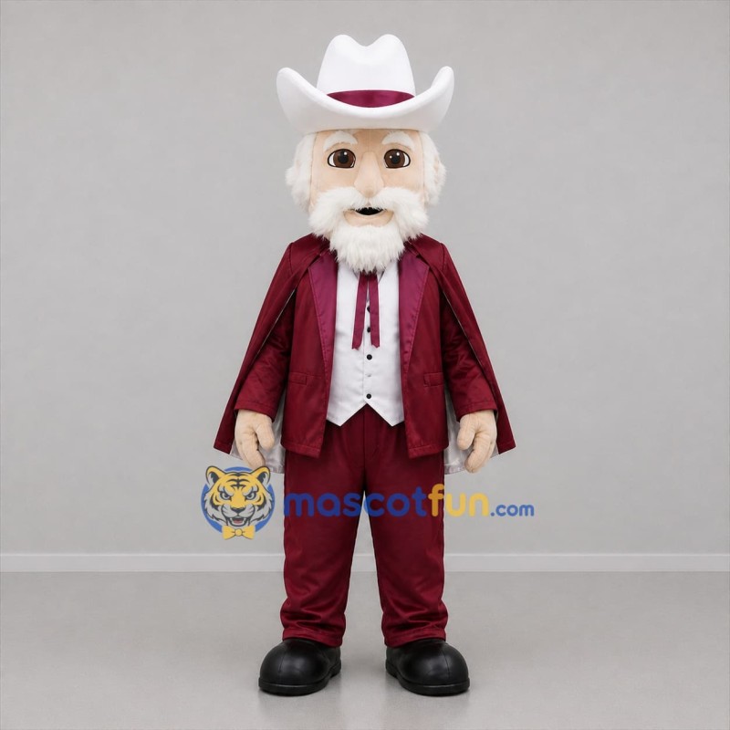 Custom Burgundy and White Cowboy Mascot Costume Adult Full Body Suit for Western Events