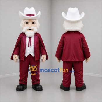 Custom Burgundy and White Cowboy Mascot Costume Adult Full Body Suit for Western Events