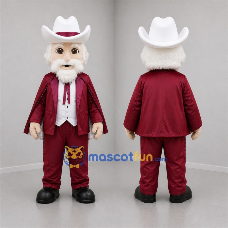 Custom Burgundy and White Cowboy Mascot Costume Adult Full Body Suit for Western Events