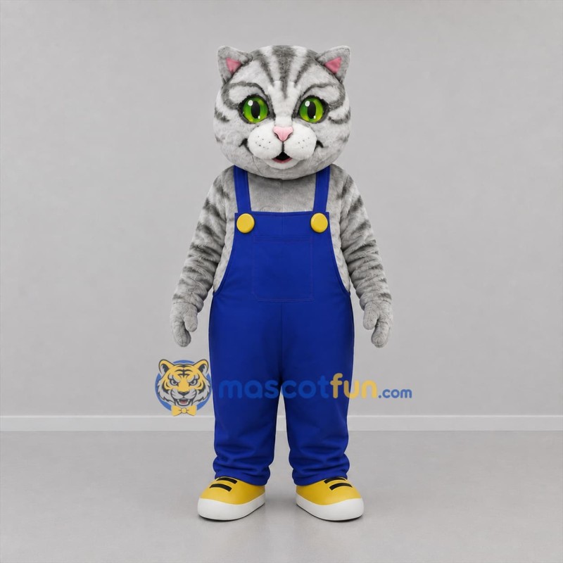 Custom Gray and Blue Tabby Cat Mascot Costume Adult Full Body Suit for Children's Events