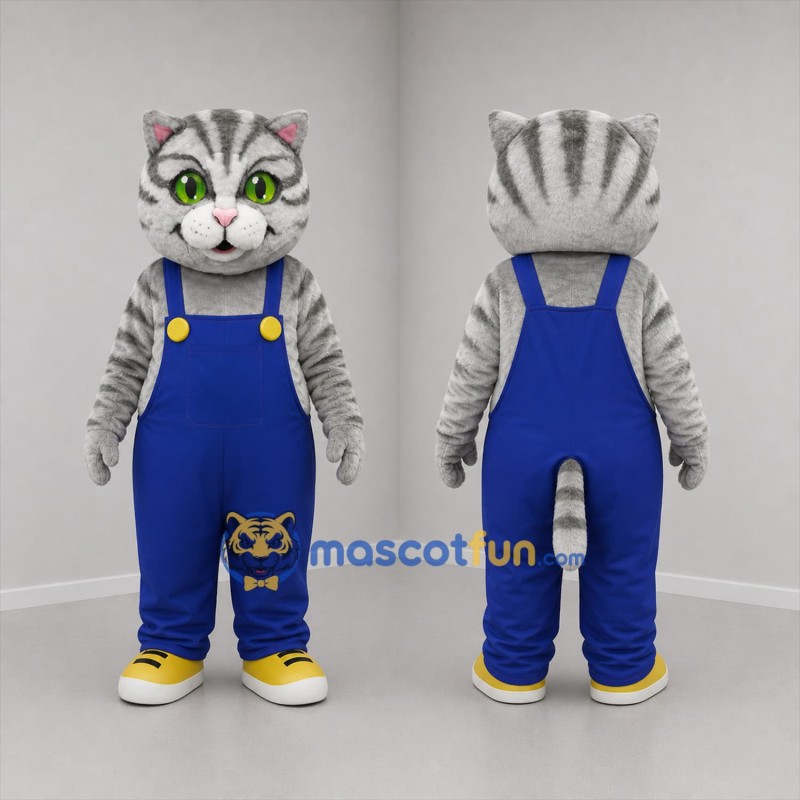 Custom Gray and Blue Tabby Cat Mascot Costume Adult Full Body Suit for Children's Events