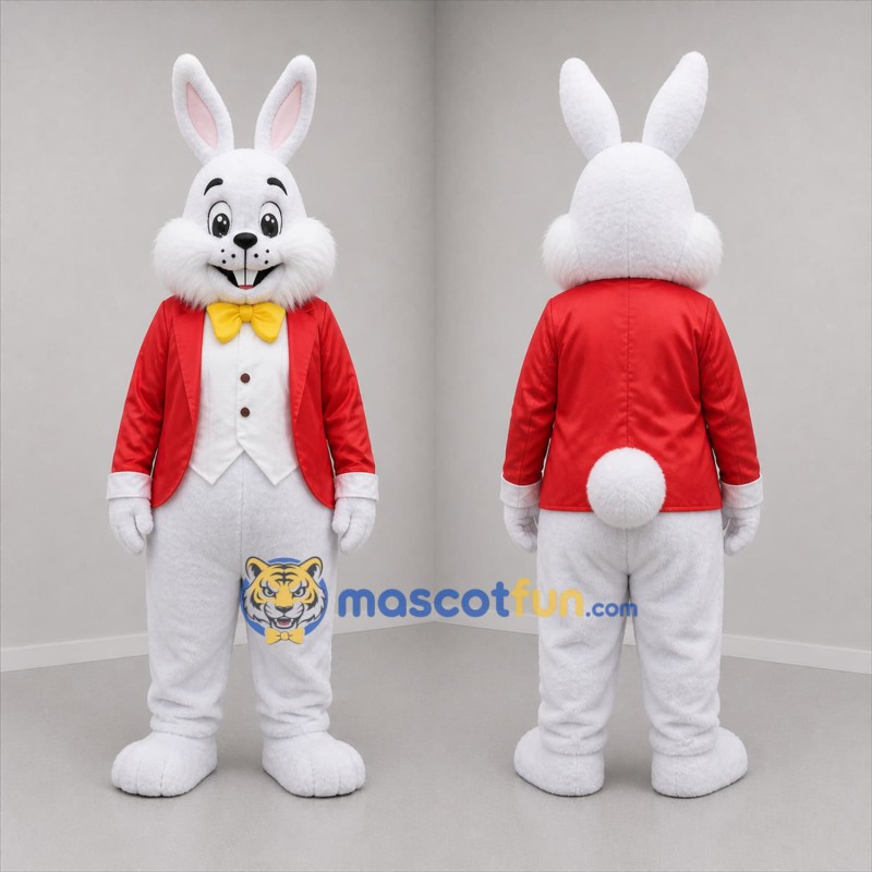 Custom White and Red Formal Rabbit Mascot Costume Adult Full Body Suit for Easter Events