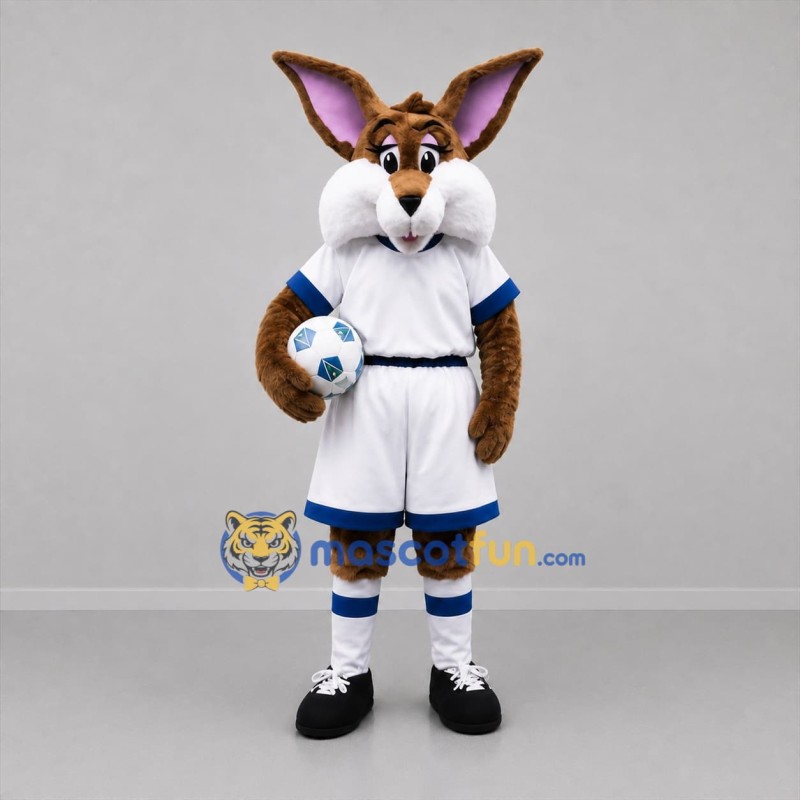 Custom Brown and White Soccer Rabbit Mascot Costume Adult Full Body Suit for Soccer Games