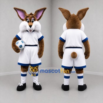 Custom Brown and White Soccer Rabbit Mascot Costume Adult Full Body Suit for Soccer Games