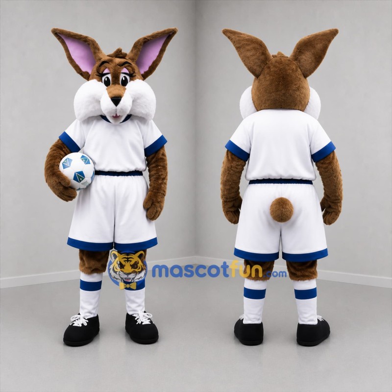 Custom Brown and White Soccer Rabbit Mascot Costume Adult Full Body Suit for Soccer Games