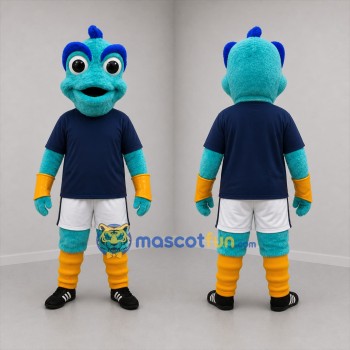 Custom Turquoise and Navy Blue Monster Mascot Costume Adult Full Body Suit for Sports Events