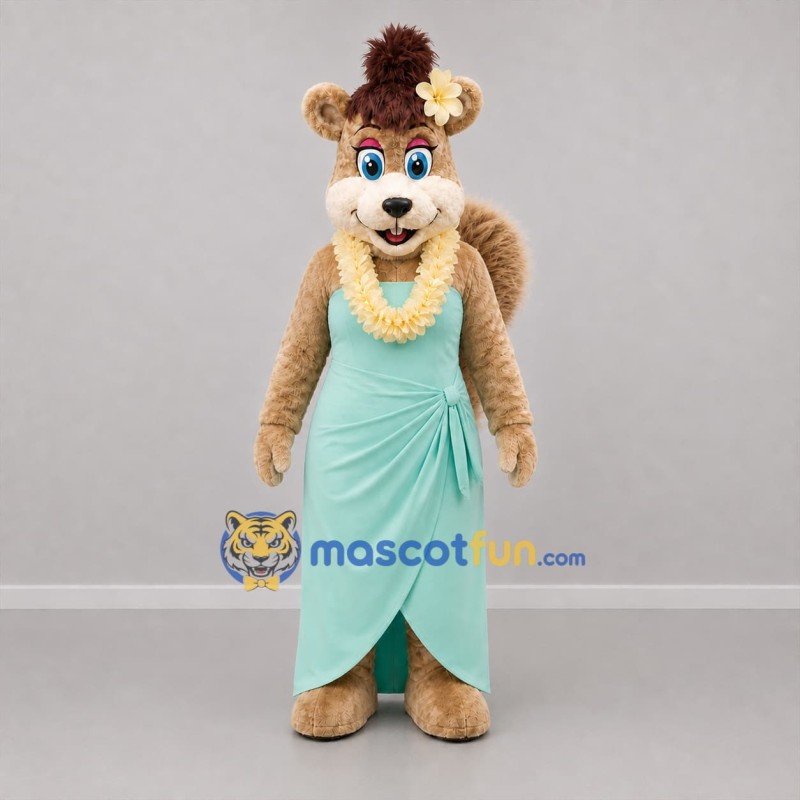 Custom Brown and Mint Green Squirrel Girl Mascot Costume Adult Full Body Suit for Tropical Events