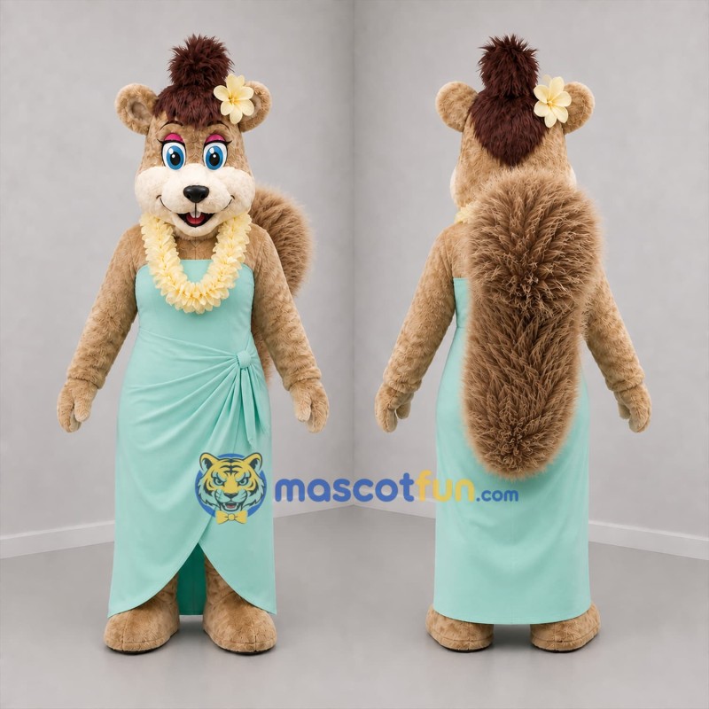 Custom Brown and Mint Green Squirrel Girl Mascot Costume Adult Full Body Suit for Tropical Events