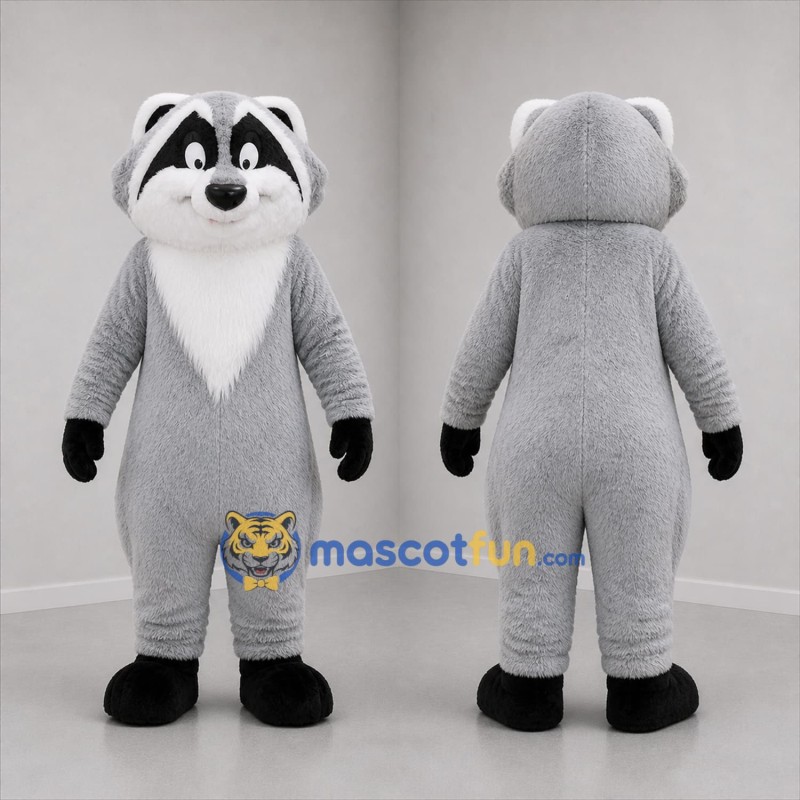 Custom Gray Black and White Raccoon Mascot Costume Adult Full Body Suit for Nature Events