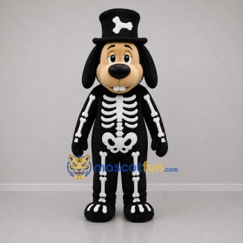 Custom Black and White Skeleton Dog Mascot Costume Adult Full Body Suit for Halloween Events