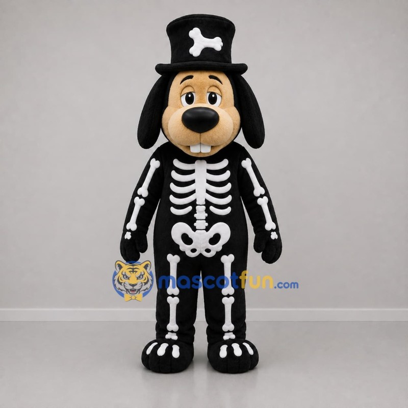 Custom Black and White Skeleton Dog Mascot Costume Adult Full Body Suit for Halloween Events