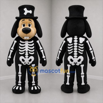 Custom Black and White Skeleton Dog Mascot Costume Adult Full Body Suit for Halloween Events