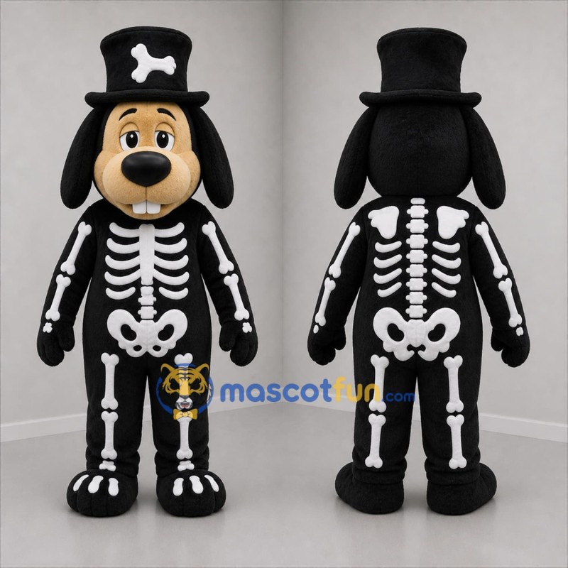 Custom Black and White Skeleton Dog Mascot Costume Adult Full Body Suit for Halloween Events