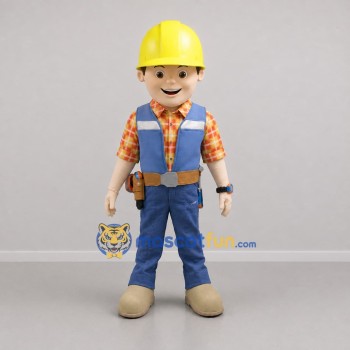 Custom Yellow and Blue Construction Worker Mascot Costume Adult Full Body Suit for Community Events
