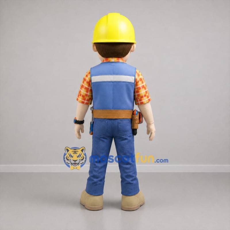Custom Yellow and Blue Construction Worker Mascot Costume Adult Full Body Suit for Community Events