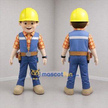 Custom Yellow and Blue Construction Worker Mascot Costume Adult Full Body Suit for Community Events