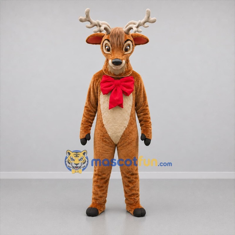 Custom Brown and Red Reindeer Mascot Costume Adult Full Body Suit for Christmas Events