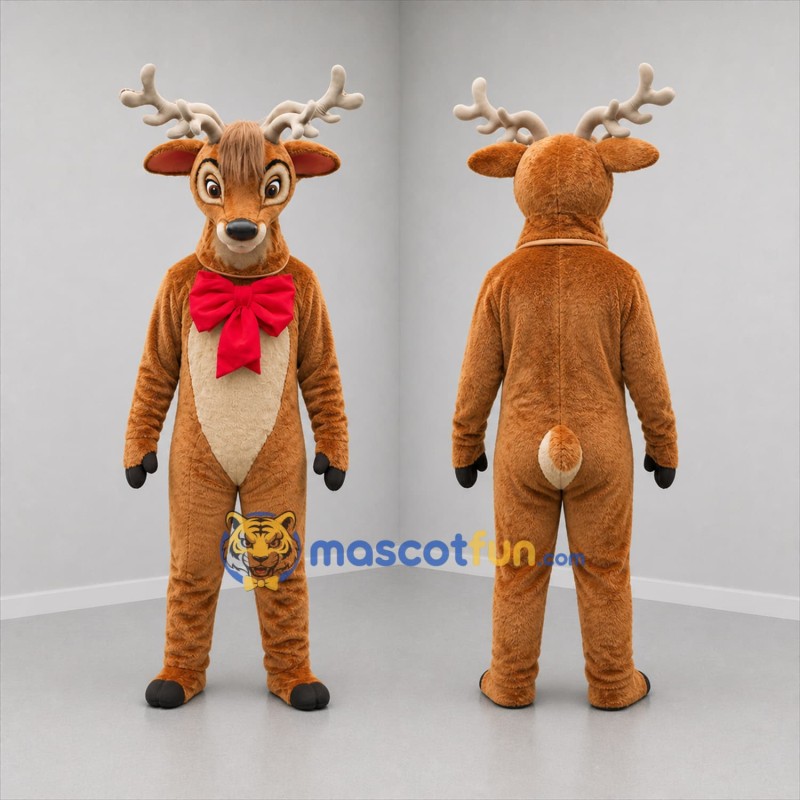 Custom Brown and Red Reindeer Mascot Costume Adult Full Body Suit for Christmas Events