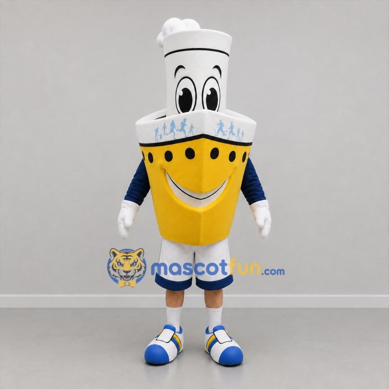 Custom Yellow and White Ship Mascot Costume Adult Full Body Suit for Nautical Events