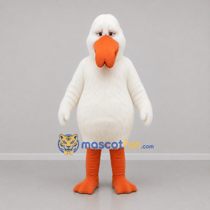 Custom White and Orange Bird Mascot Costume Adult Full Body Suit for Nature Events