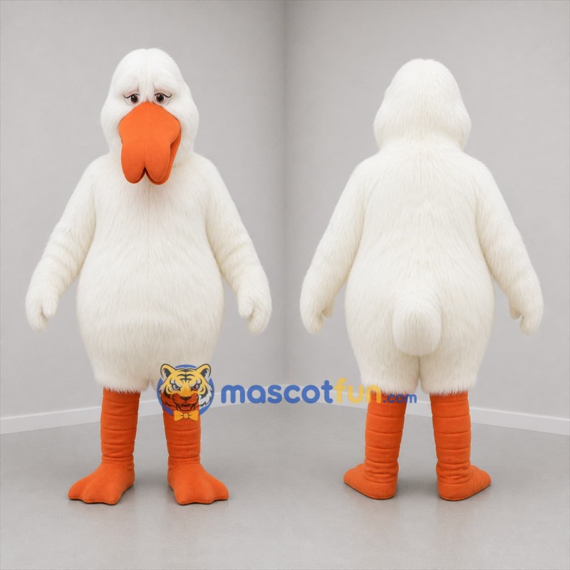 Custom White and Orange Bird Mascot Costume Adult Full Body Suit for Nature Events