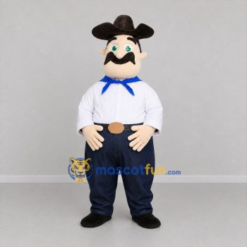 Custom White and Navy Blue Cowboy Mascot Costume Adult Full Body Suit for Western Events