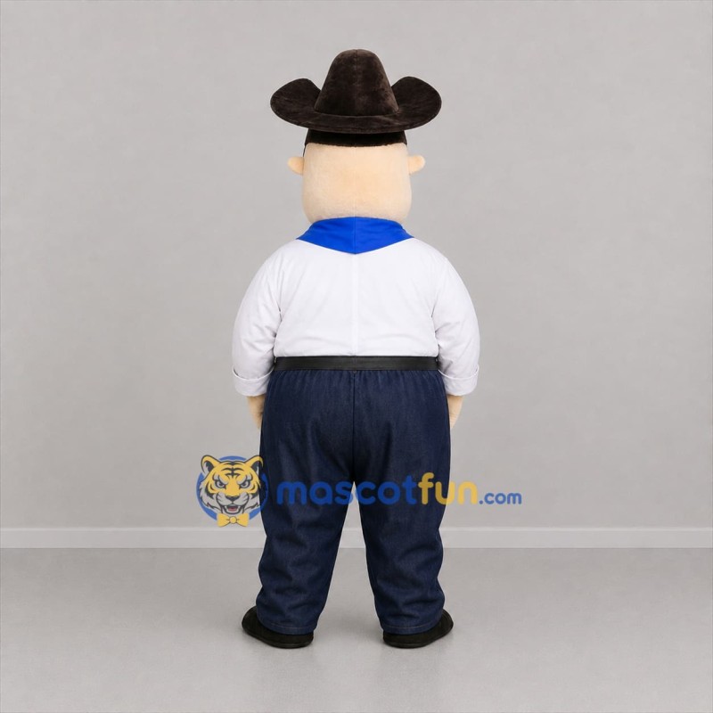 Custom White and Navy Blue Cowboy Mascot Costume Adult Full Body Suit for Western Events