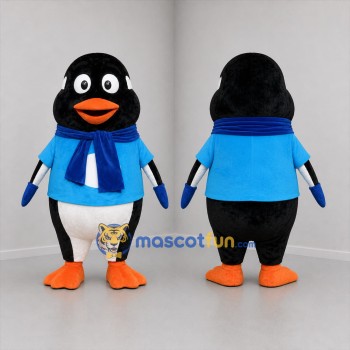 Custom Black White and Blue Penguin Mascot Costume Adult Full Body Suit for Winter Events