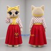 Custom Cream Red and Yellow Cat Girl Mascot Costume Adult Full Body Suit for Children's Events