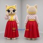 Custom Cream Red and Yellow Cat Girl Mascot Costume Adult Full Body Suit for Children's Events