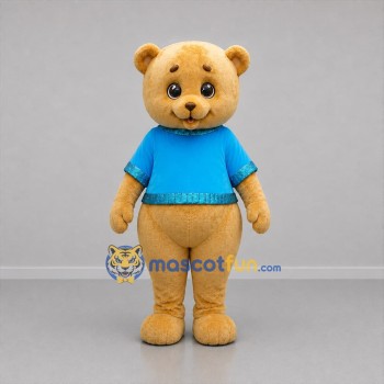 Custom Golden Brown and Blue Teddy Bear Mascot Costume Adult Full Body Suit for Children's Events