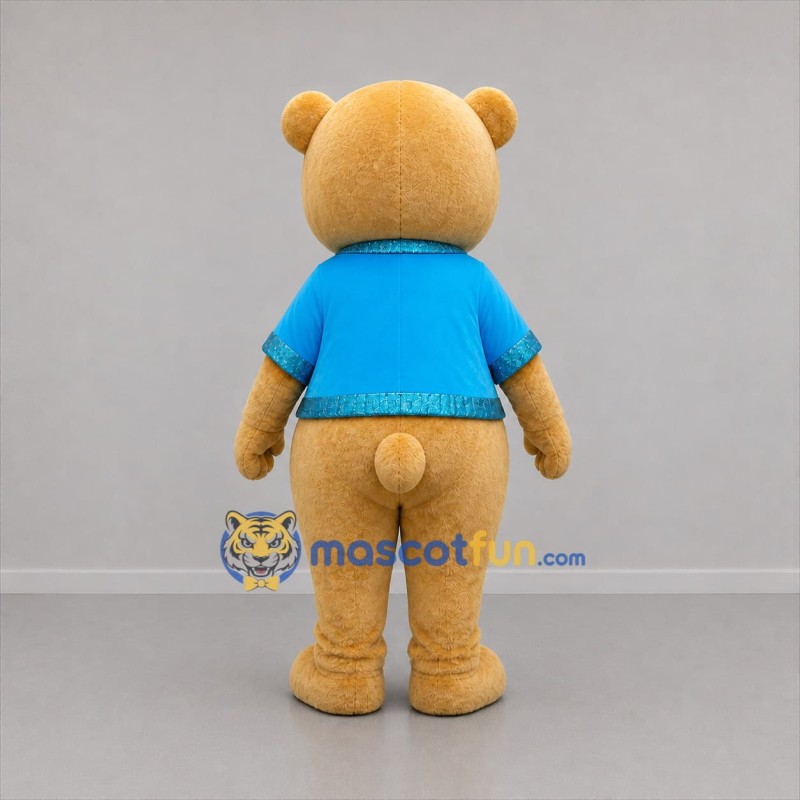 Custom Golden Brown and Blue Teddy Bear Mascot Costume Adult Full Body Suit for Children's Events