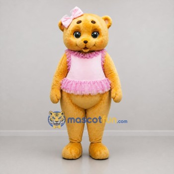 Custom Golden Brown and Pink Teddy Bear Girl Mascot Costume Adult Full Body Suit for Birthday Parties