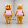 Custom Golden Brown and Pink Teddy Bear Girl Mascot Costume Adult Full Body Suit for Birthday Parties