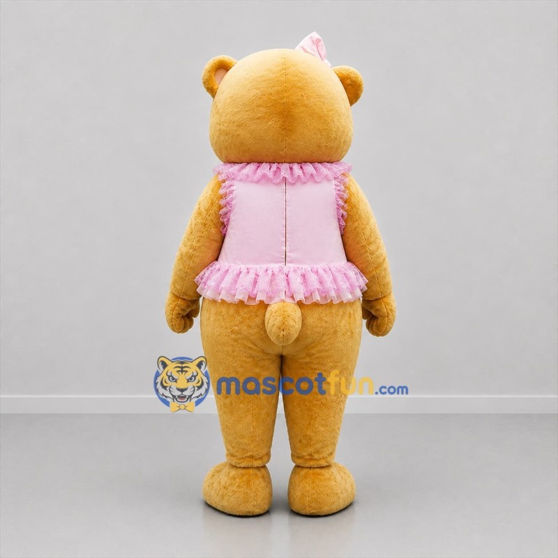 Custom Golden Brown and Pink Teddy Bear Girl Mascot Costume Adult Full Body Suit for Birthday Parties
