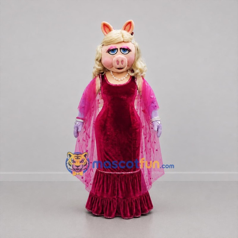Custom Pink and Burgundy Pig Diva Mascot Costume Adult Full Body Suit for Costume Parties