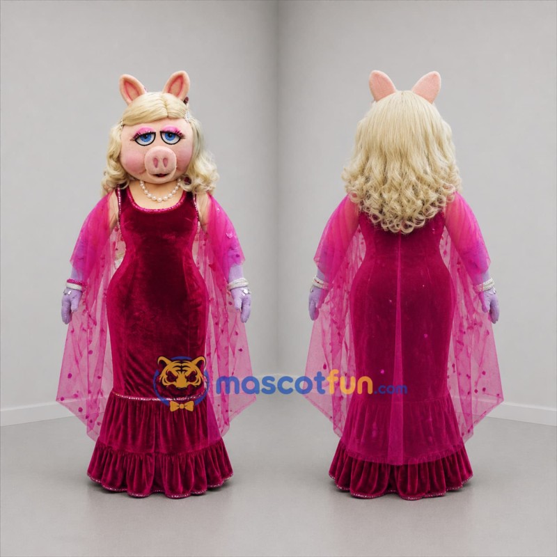 Custom Pink and Burgundy Pig Diva Mascot Costume Adult Full Body Suit for Costume Parties