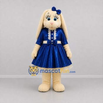 Custom Cream and Blue Rabbit Girl Mascot Costume Adult Full Body Suit for Easter Events
