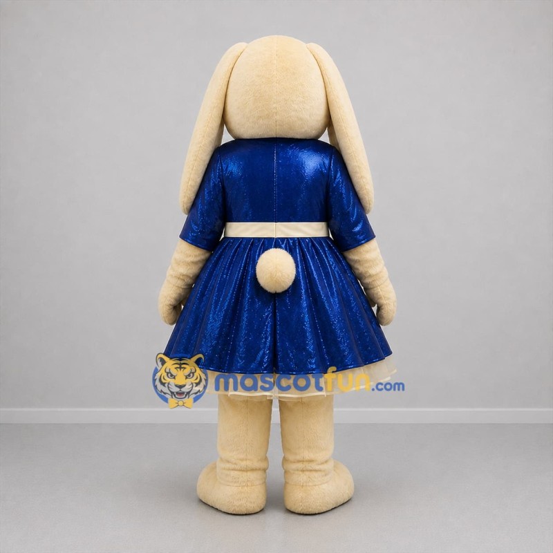Custom Cream and Blue Rabbit Girl Mascot Costume Adult Full Body Suit for Easter Events