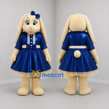 Custom Cream and Blue Rabbit Girl Mascot Costume Adult Full Body Suit for Easter Events