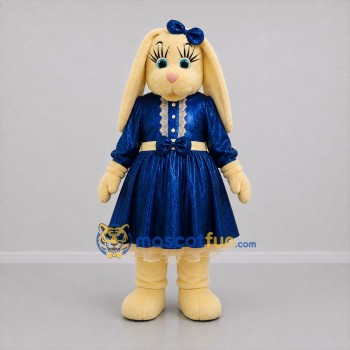 Custom Cream and Blue Rabbit Girl Mascot Costume Adult Full Body Suit for Children's Events