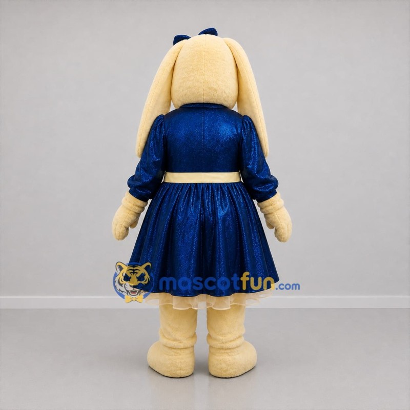 Custom Cream and Blue Rabbit Girl Mascot Costume Adult Full Body Suit for Children's Events