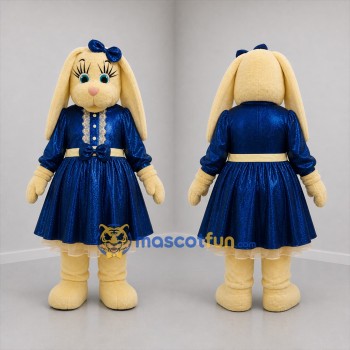 Custom Cream and Blue Rabbit Girl Mascot Costume Adult Full Body Suit for Children's Events